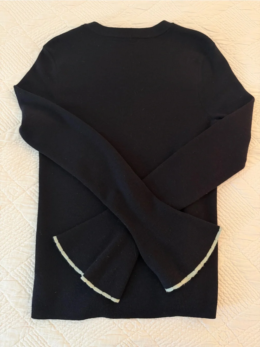 Tory Burch Kimberly Black Merino Wool Sweater with Bell Sleeves